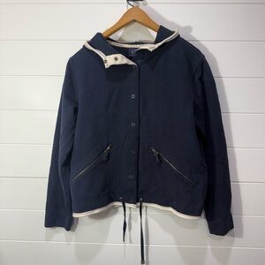 Liz Claiborne Navy Hooded Bomber Jacket with Cream Trim